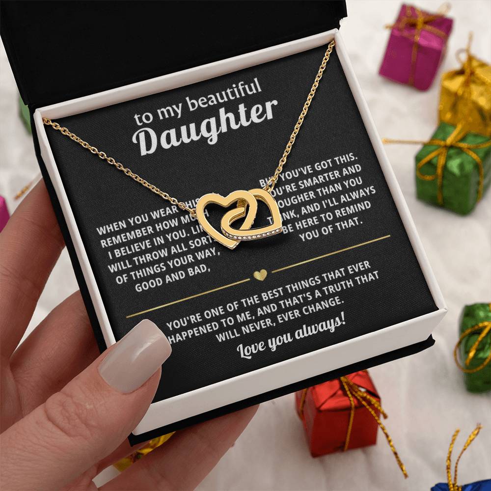 To My Daughter Interlocking Hearts Necklace Gift