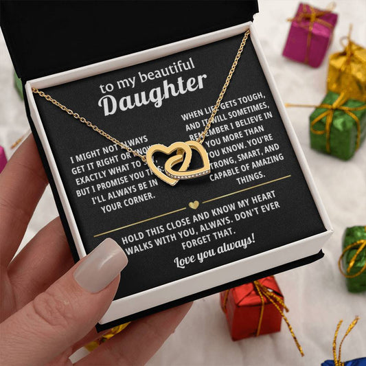 To My Daughter Interlocking Hearts Necklace Gift