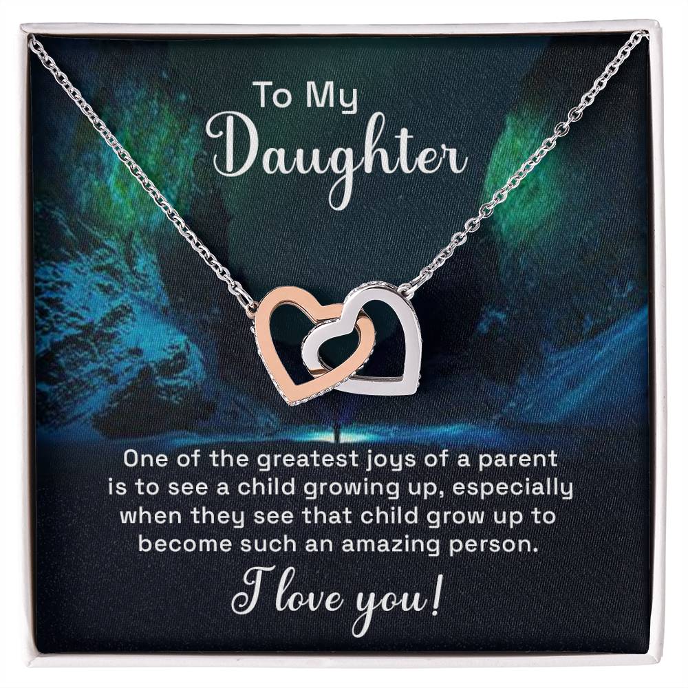 Daughter Our Greatest Joy Interlocking Hearts Necklace-[Heartfelt Family Gift]