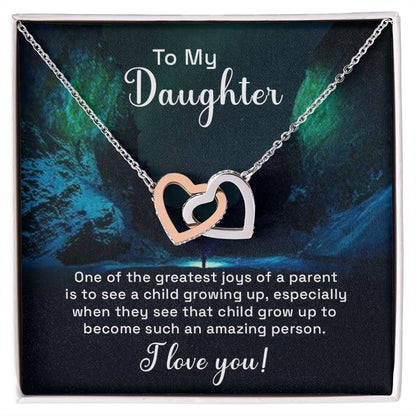 Daughter Our Greatest Joy Interlocking Hearts Necklace-[Heartfelt Family Gift]