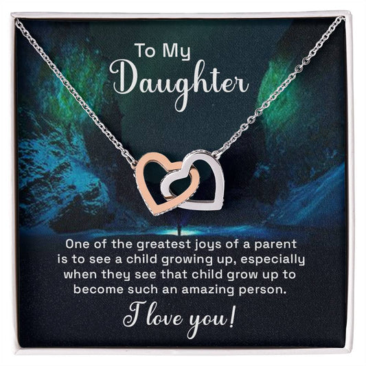 Daughter Our Greatest Joy Interlocking Hearts Necklace-[Heartfelt Family Gift]