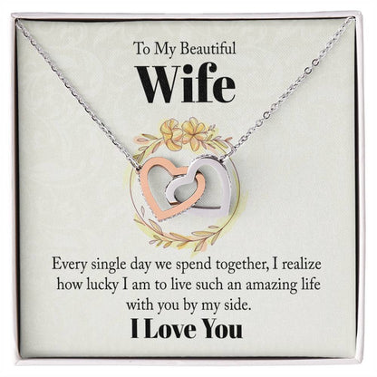 Beautiful Wife Interlocking Hearts Necklace-[Heartfelt Family Gift]