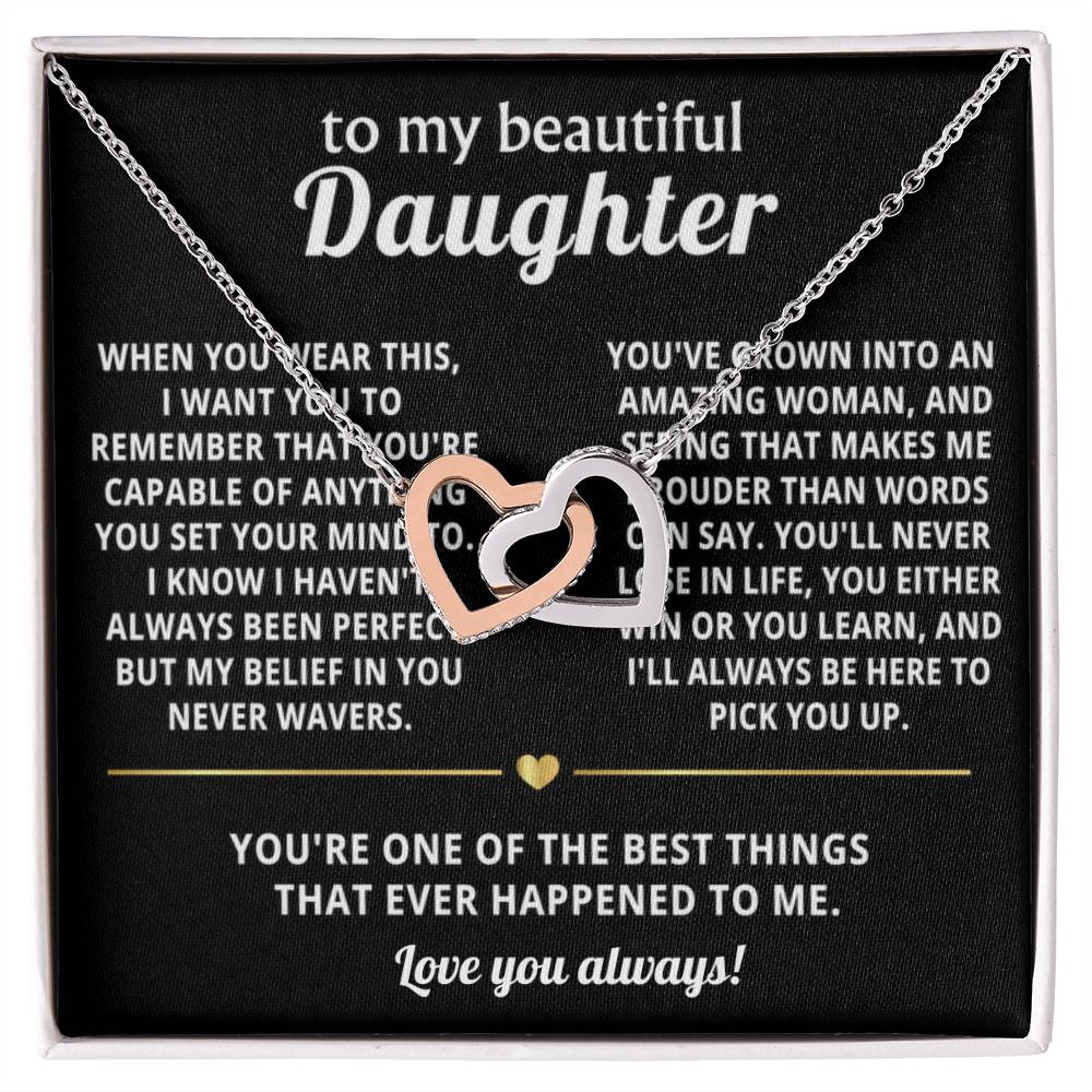 To My Daughter Interlocking Hearts Necklace Gift