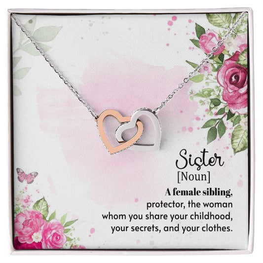 Sister Noun Interlocking Hearts Necklace-[Heartfelt Family Gift]