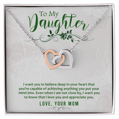 Daughter Believe Interlocking Hearts Necklace-[Heartfelt Family Gift]