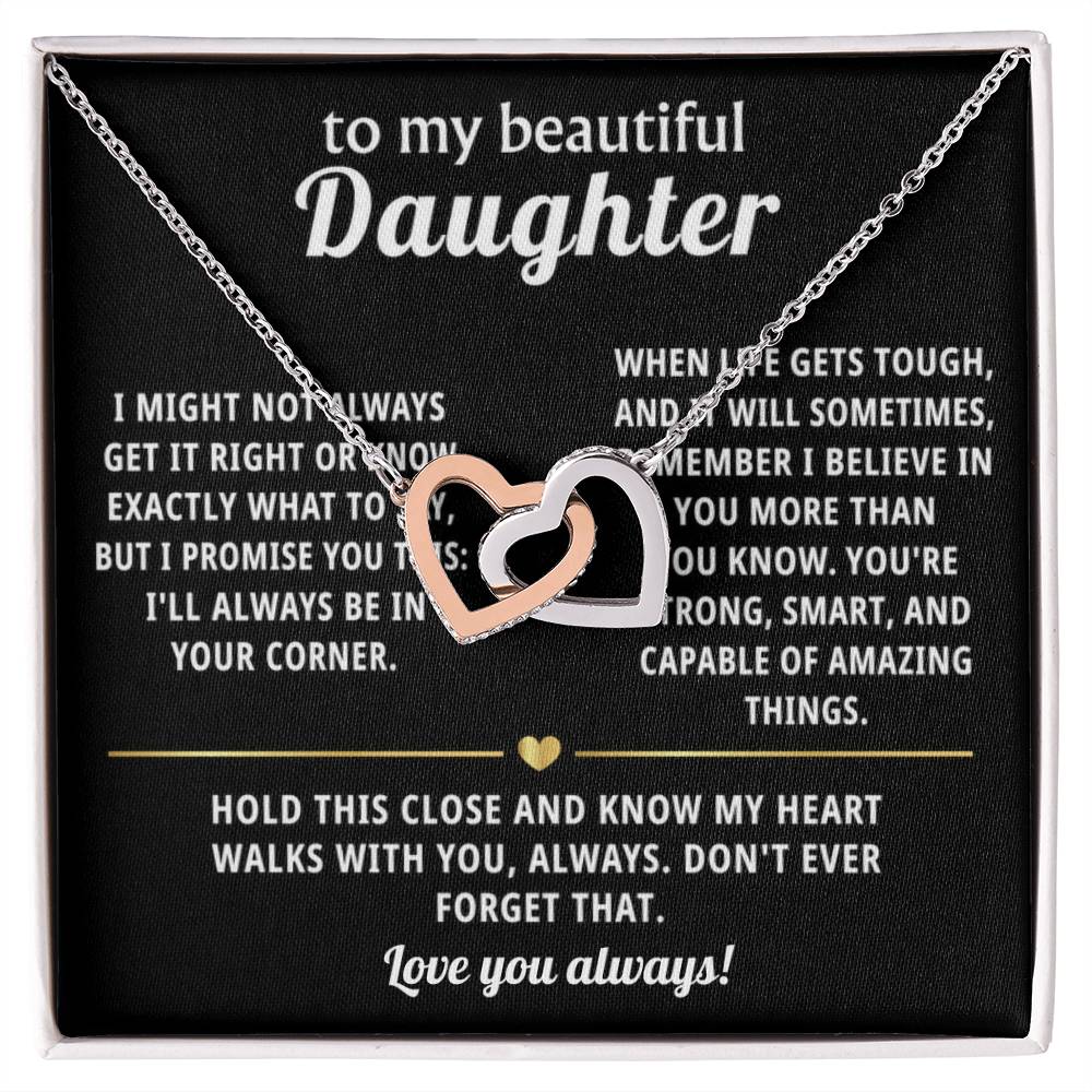 To My Daughter Interlocking Hearts Necklace Gift