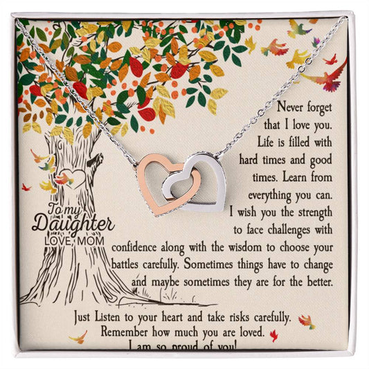 Daughter Never Forget Interlocking Hearts Necklace-[Heartfelt Family Gift]