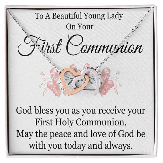 First Communion Interlocking Hearts Necklace-[Heartfelt Family Gift]