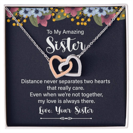 Sister- Distance Never Separates Two Hearts - love knot necklace_artwork_original_artwork Interlocking Hearts Necklace-[Heartfelt Family Gift]