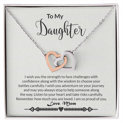Daughter Strength Interlocking Hearts Necklace-[Heartfelt Family Gift]