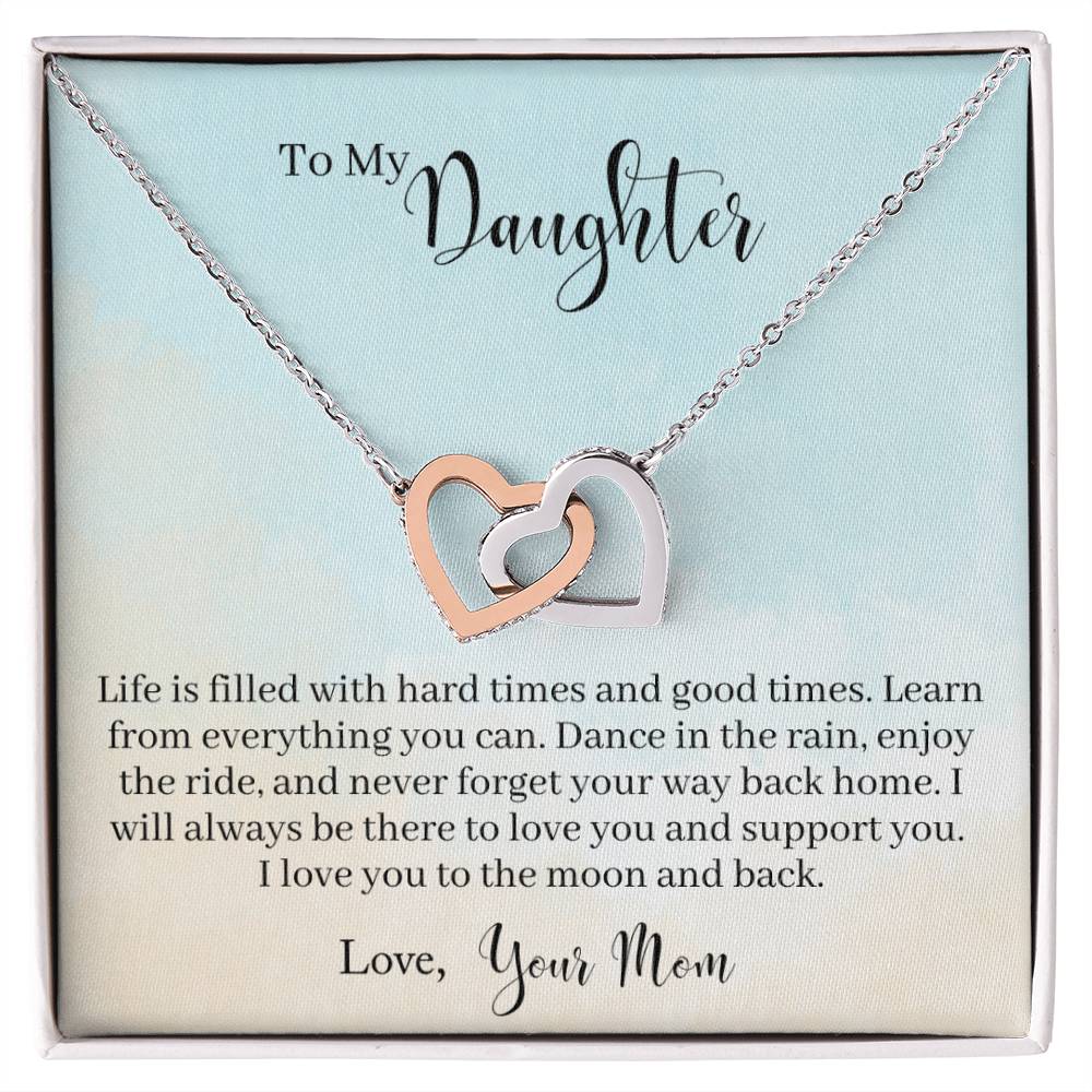 Daughter Learn From Everything Interlocking Hearts Necklace-[Heartfelt Family Gift]