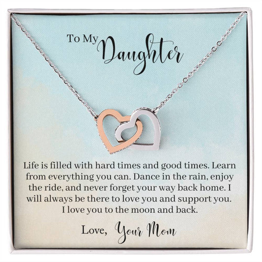 Daughter Learn From Everything Interlocking Hearts Necklace-[Heartfelt Family Gift]