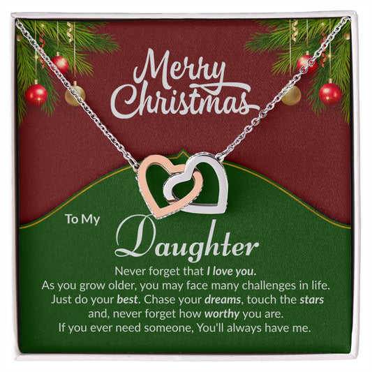 Daughter Interlocking Heart Necklace Christmas Gift-[Heartfelt Family Gift]