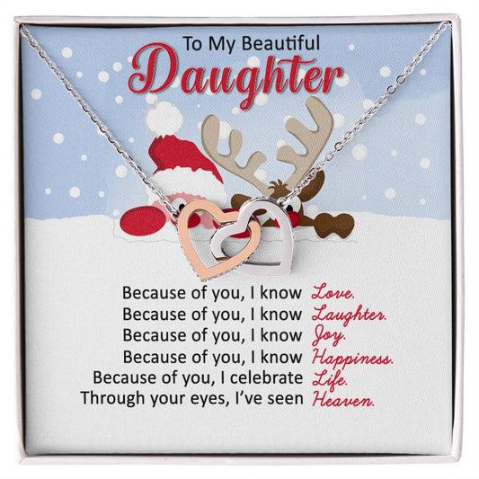 Santa and Reindeer Christmas Gift Necklace for Daughter - Personalized Card-[Heartfelt Family Gift]
