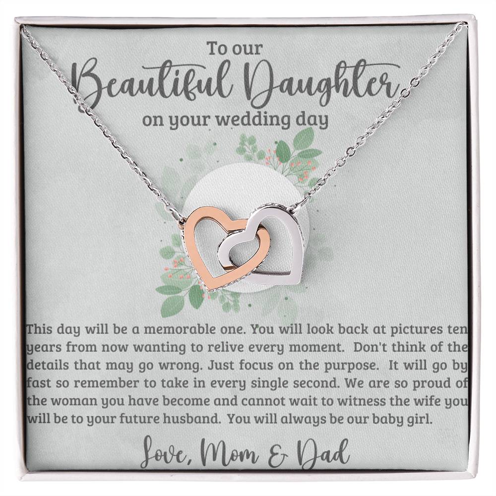 Beautiful Daughter on Your Wedding Day Interlocking Hearts Necklace-[Heartfelt Family Gift]