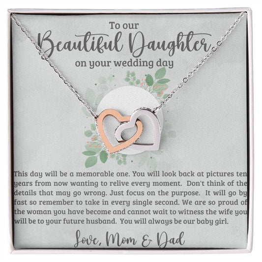 Beautiful Daughter on Your Wedding Day Interlocking Hearts Necklace-[Heartfelt Family Gift]