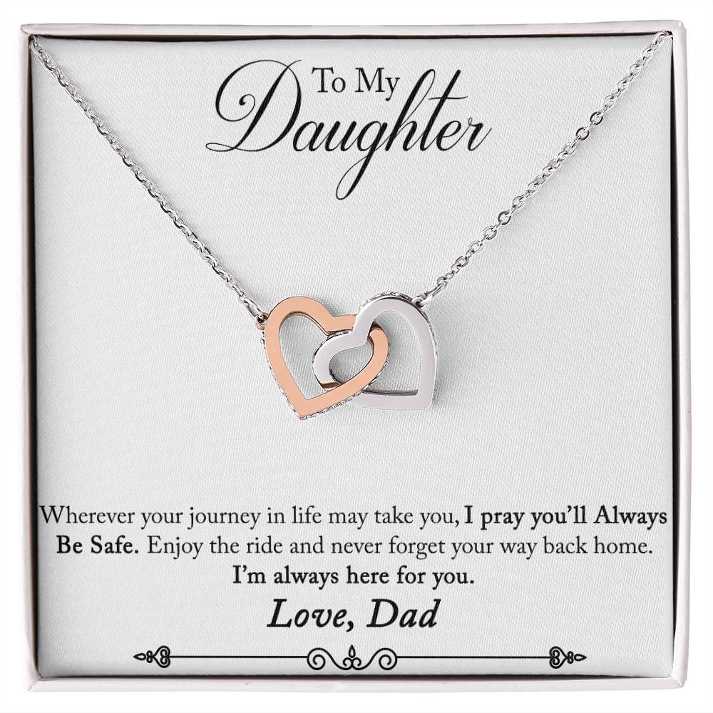 Daughter Never Forget Your Way Back Home Interlocking Hearts Necklace-[Heartfelt Family Gift]