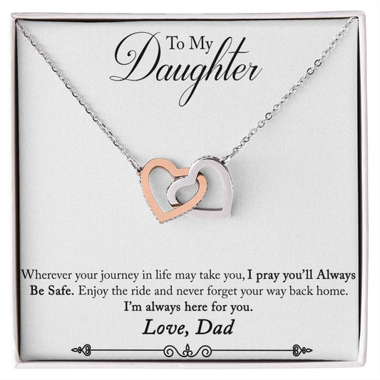 Daughter Never Forget Your Way Back Home Interlocking Hearts Necklace-[Heartfelt Family Gift]