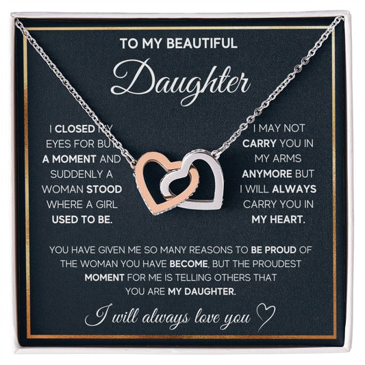 Daughter Proud of You Interlocking Hearts Necklace - Perfect Gift for the Woman Youve Become-[Heartfelt Family Gift]