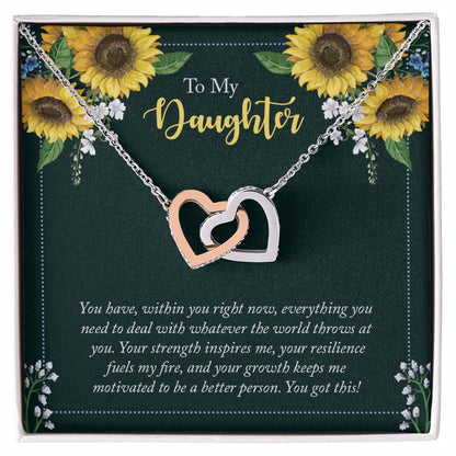 Daughter Sunflowers Interlocking Hearts Necklace-[Heartfelt Family Gift]