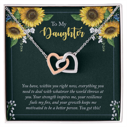 Daughter Sunflowers Interlocking Hearts Necklace-[Heartfelt Family Gift]