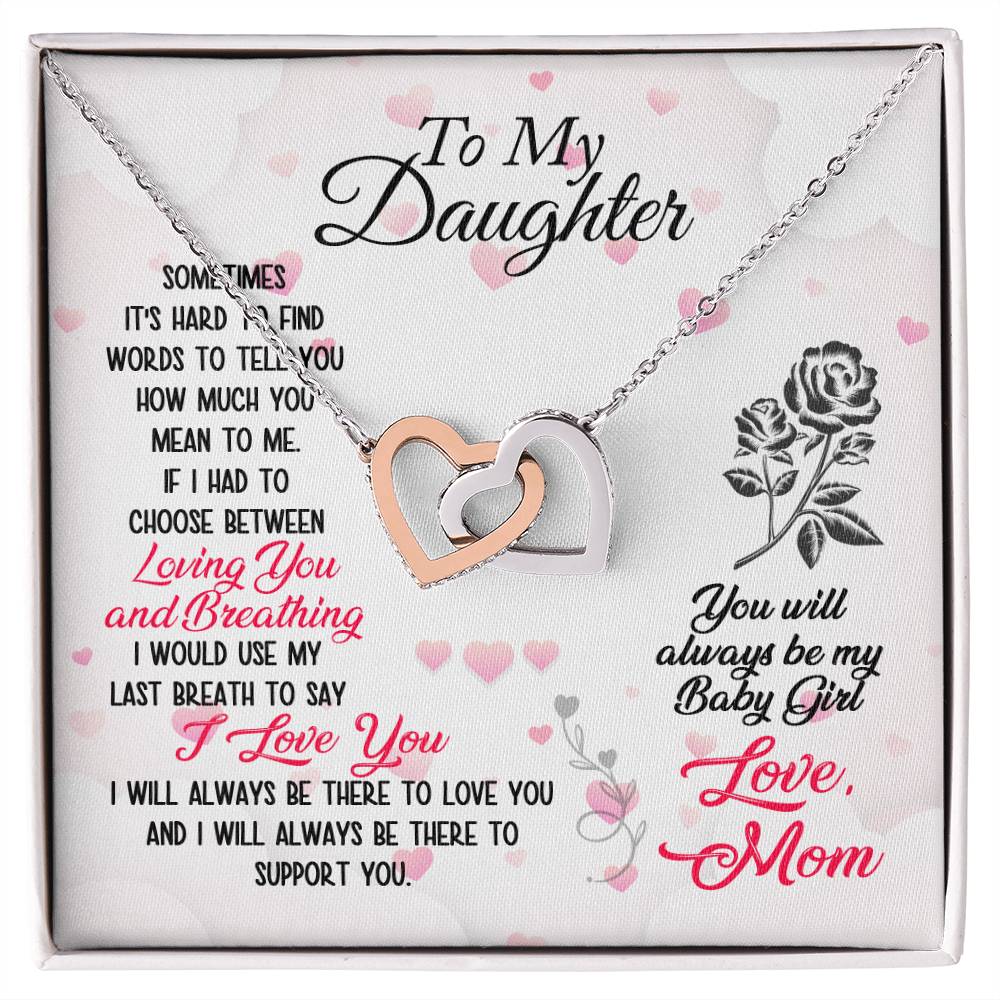 To Daughter Loving and Breathing Interlocking Hearts Necklace-[Heartfelt Family Gift]