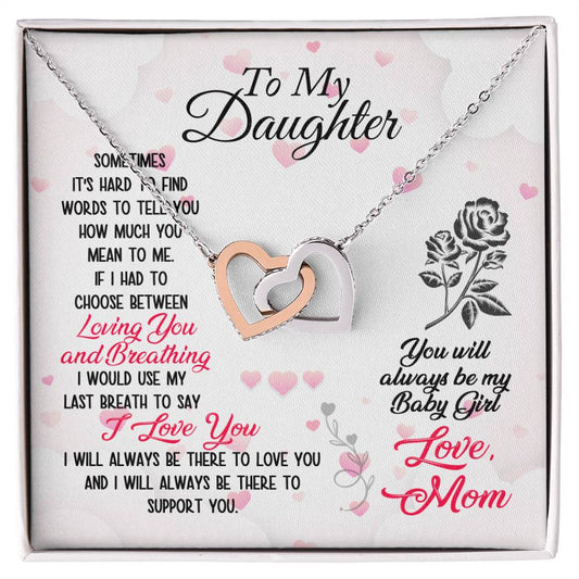 To Daughter Loving and Breathing Interlocking Hearts Necklace-[Heartfelt Family Gift]