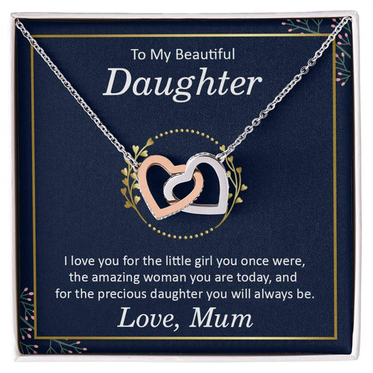 Beautiful Daughter Interlocking Hearts Necklace-[Heartfelt Family Gift]