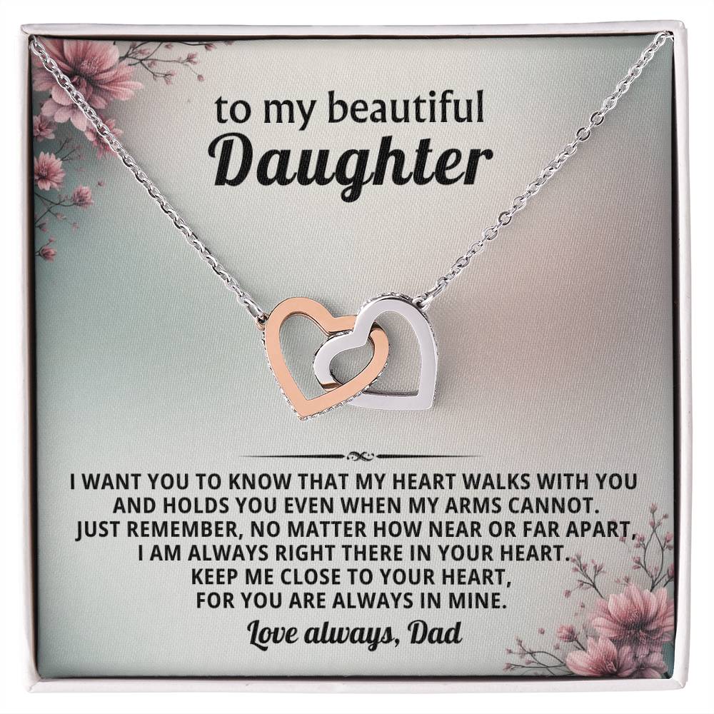 Floral Daughter Interlocking Hearts Necklace Gift from Dad