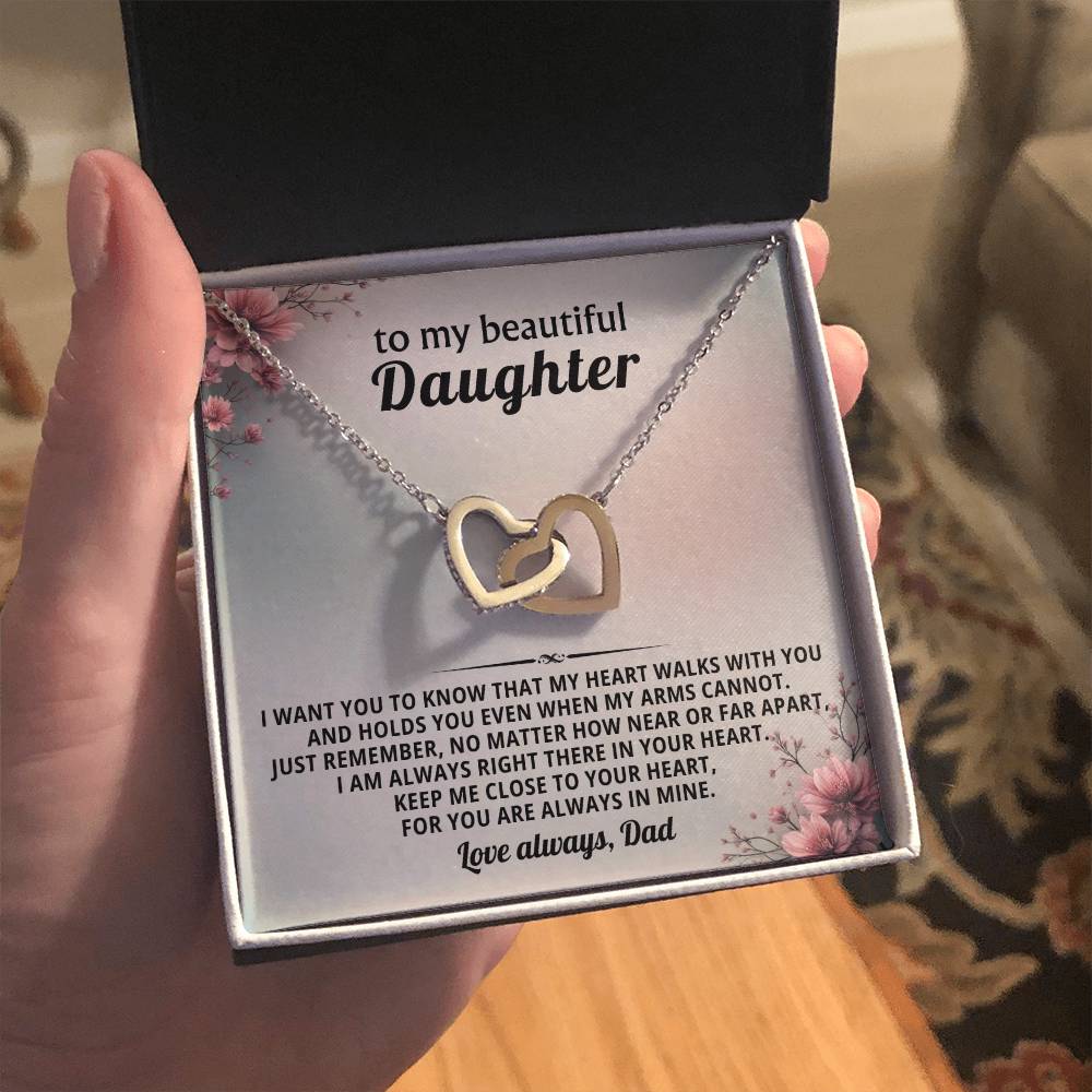Floral Daughter Interlocking Hearts Necklace Gift from Dad
