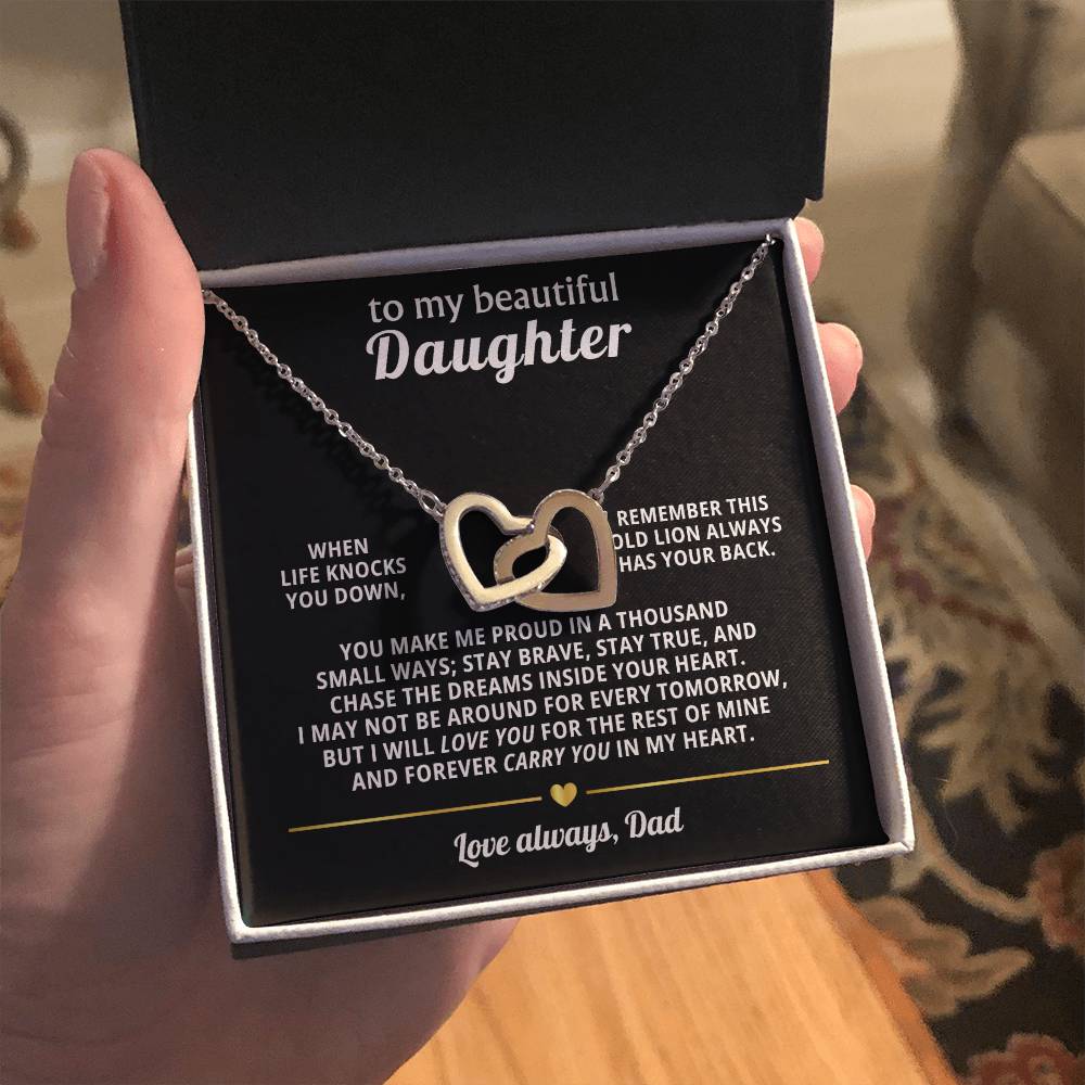Beautiful Daughter Daughter Interlocking Hearts Necklace Gift from Dad