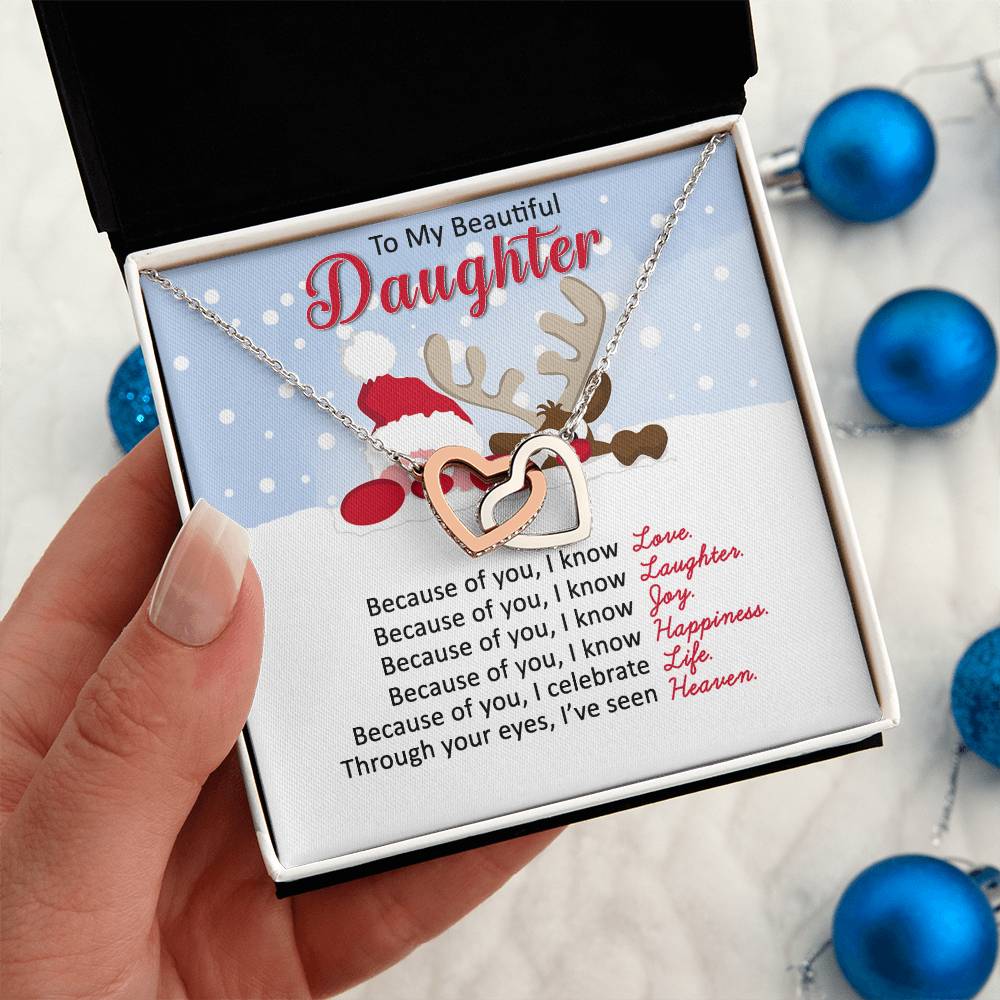 Santa and Reindeer Christmas Gift Necklace for Daughter - Personalized Card-[Heartfelt Family Gift]