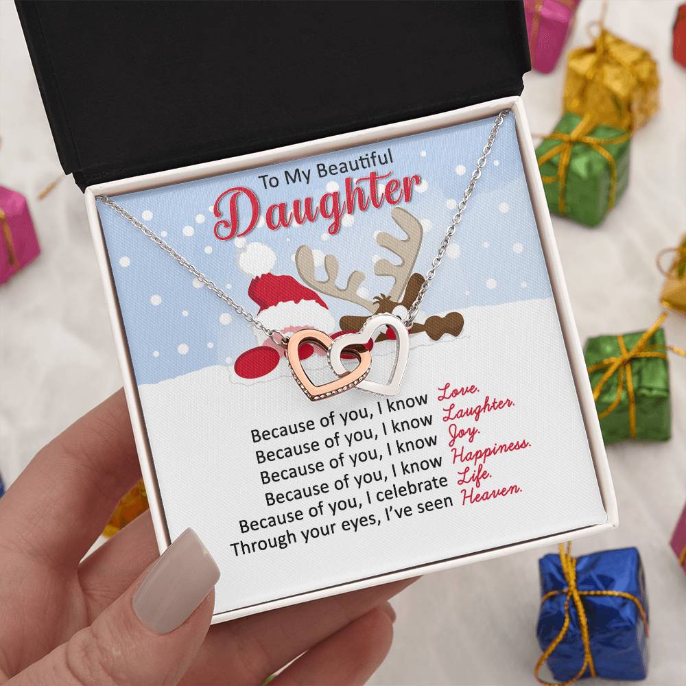 Santa and Reindeer Christmas Gift Necklace for Daughter - Personalized Card-[Heartfelt Family Gift]
