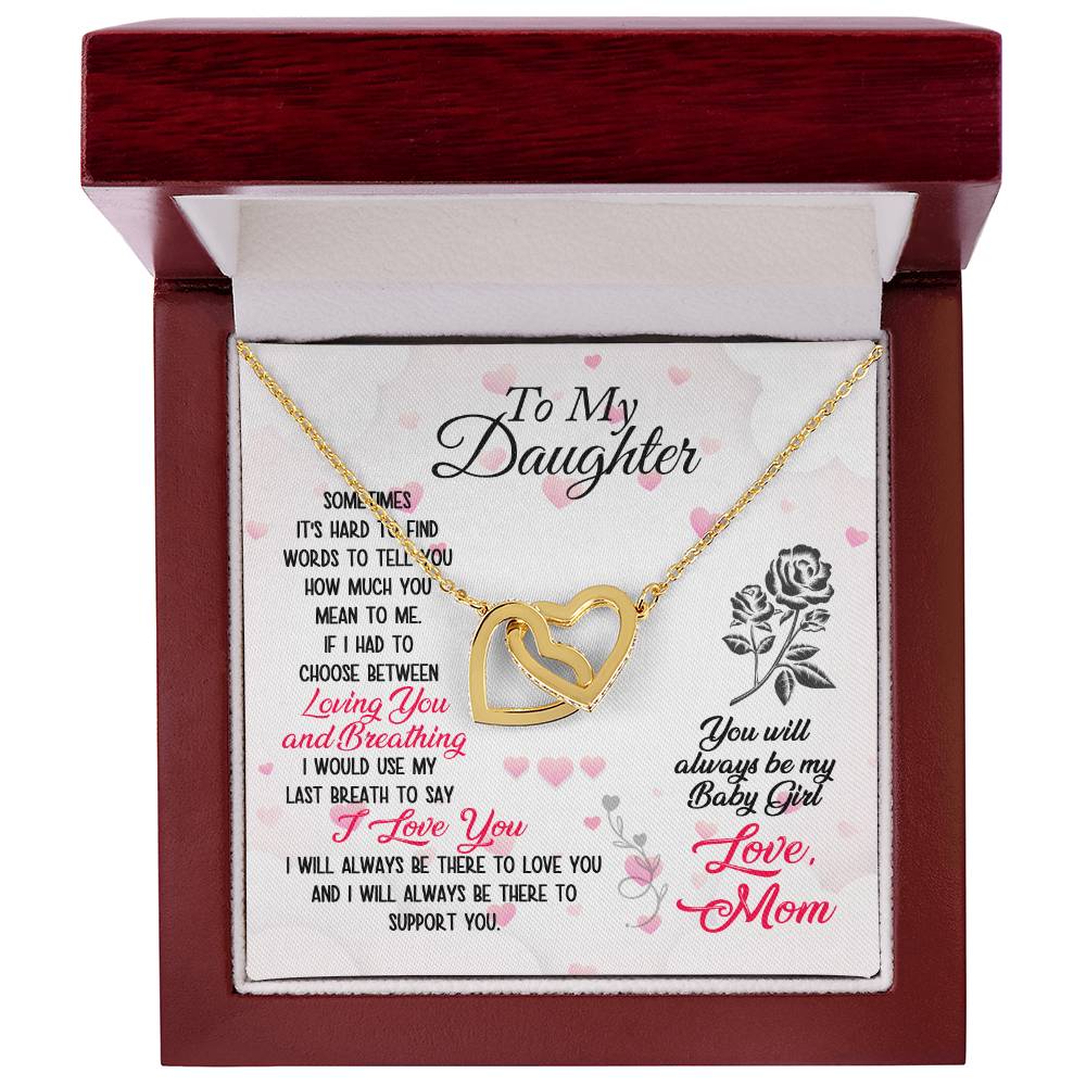 To Daughter Loving and Breathing Interlocking Hearts Necklace-[Heartfelt Family Gift]