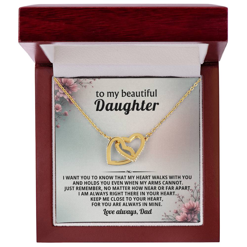 Floral Daughter Interlocking Hearts Necklace Gift from Dad