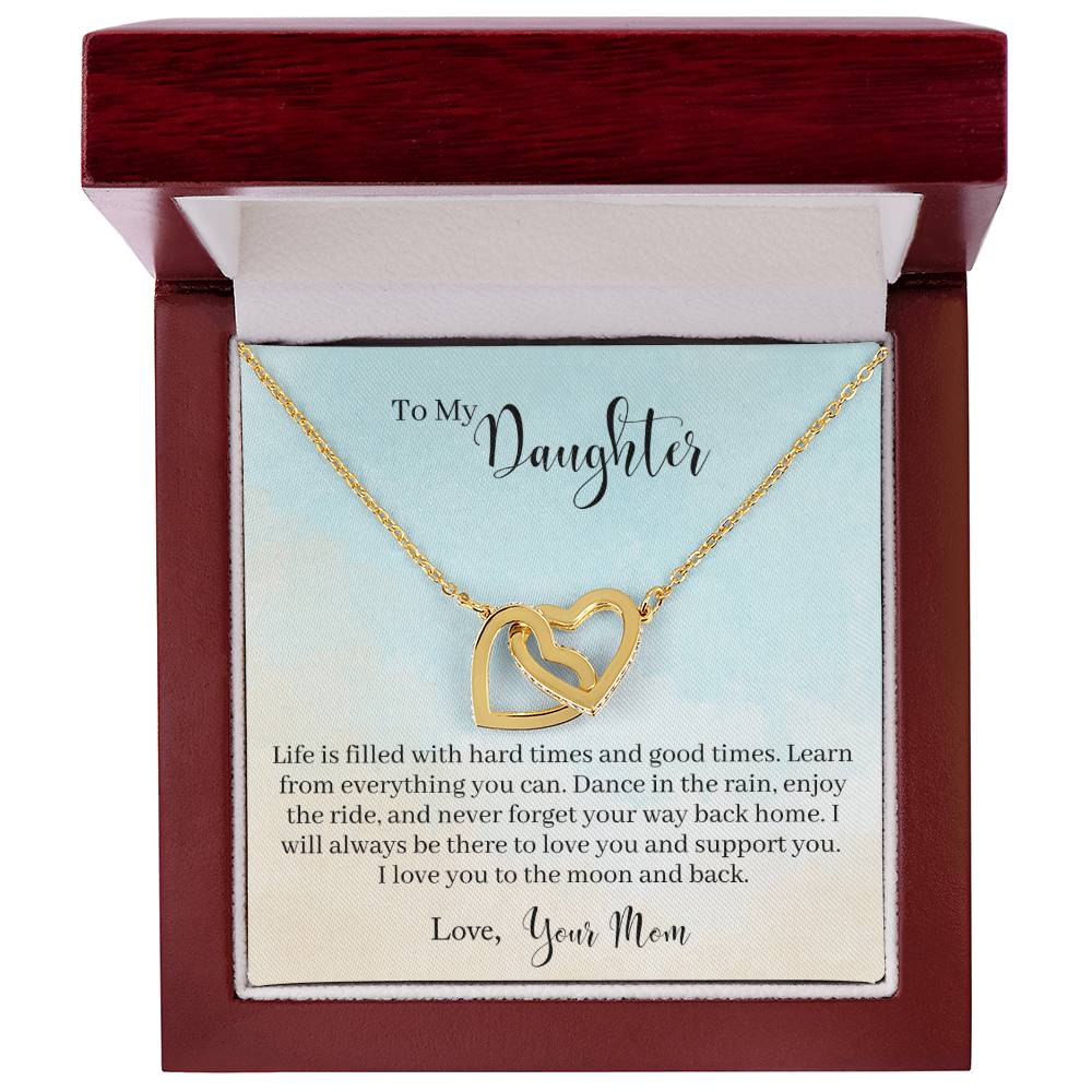 Daughter Learn From Everything Interlocking Hearts Necklace-[Heartfelt Family Gift]