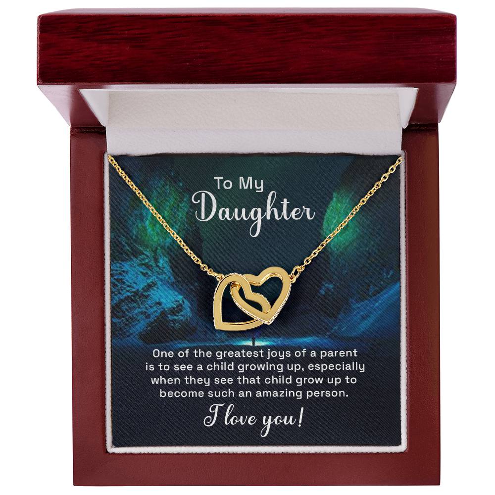 Daughter Our Greatest Joy Interlocking Hearts Necklace-[Heartfelt Family Gift]