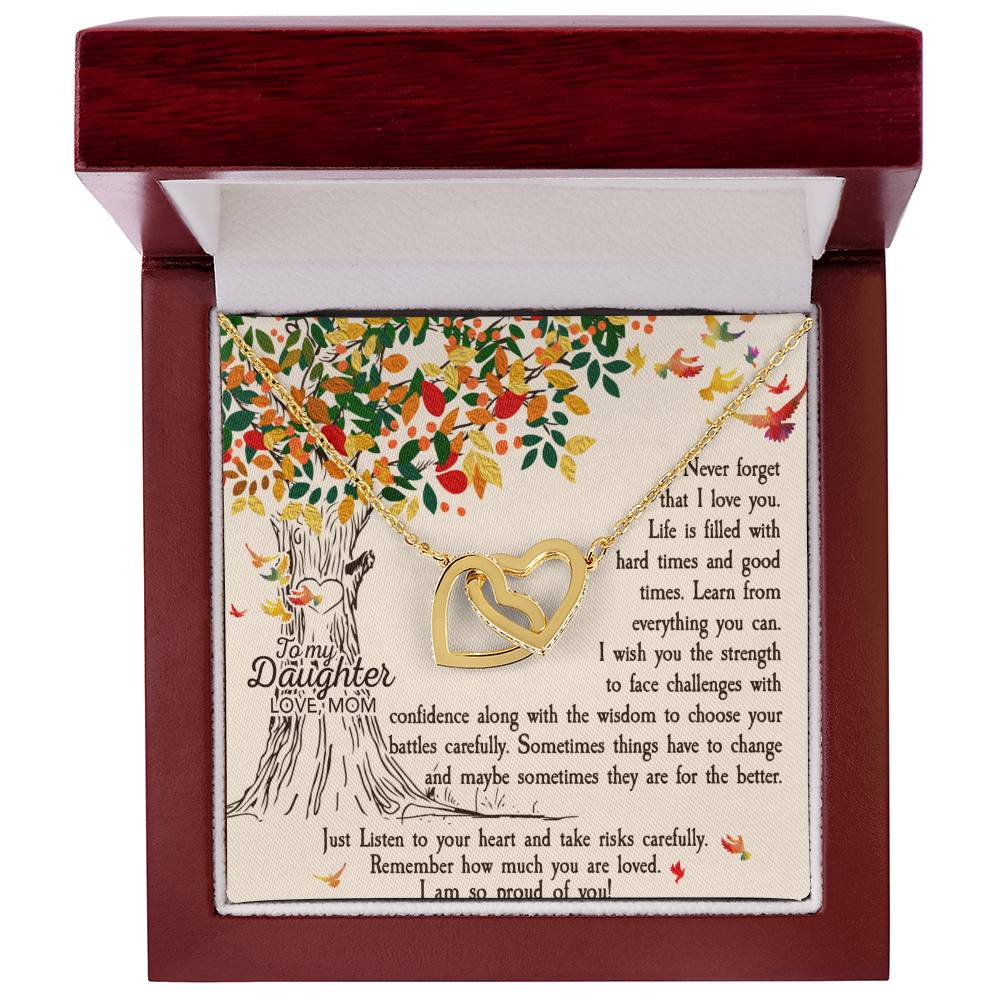 Daughter Never Forget Interlocking Hearts Necklace-[Heartfelt Family Gift]
