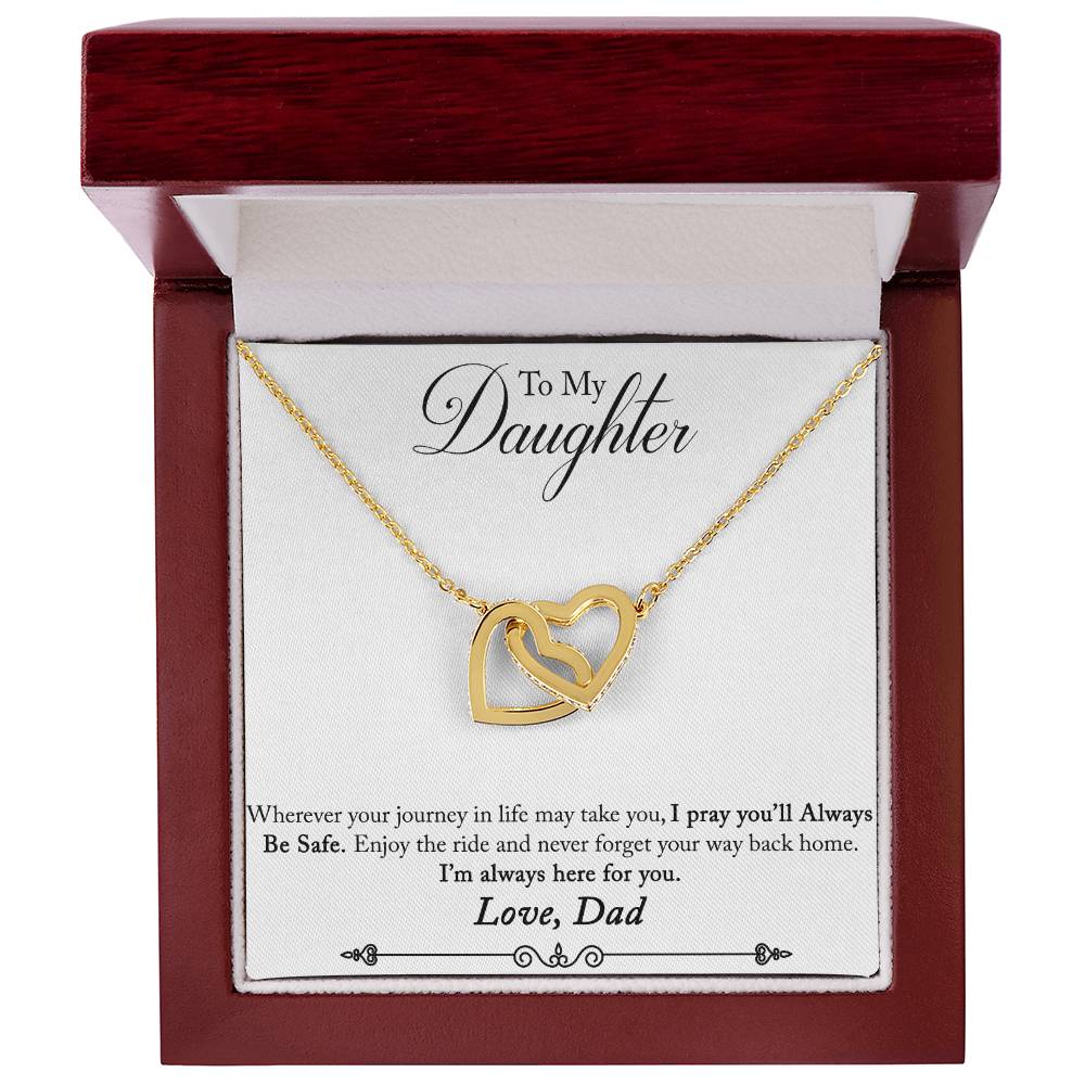 Daughter Never Forget Your Way Back Home Interlocking Hearts Necklace-[Heartfelt Family Gift]
