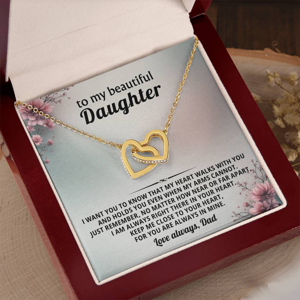Floral Daughter Interlocking Hearts Necklace Gift from Dad