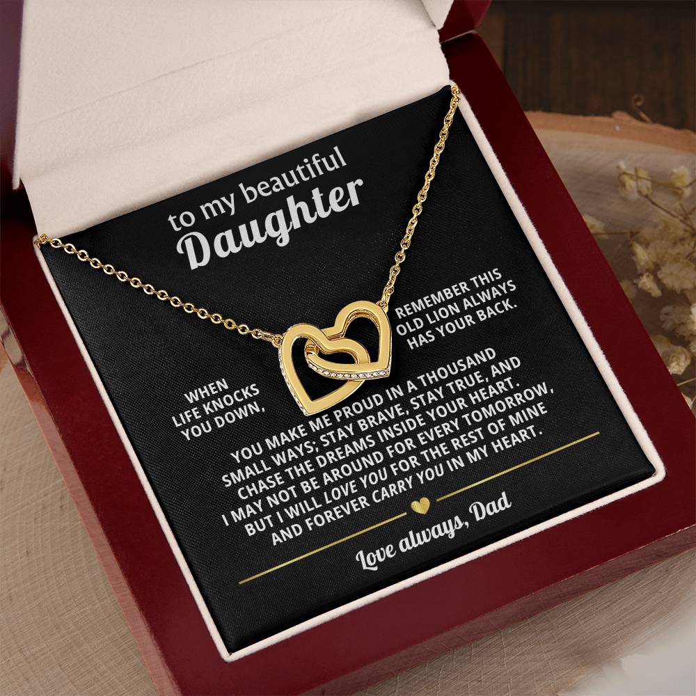 Beautiful Daughter Daughter Interlocking Hearts Necklace Gift from Dad