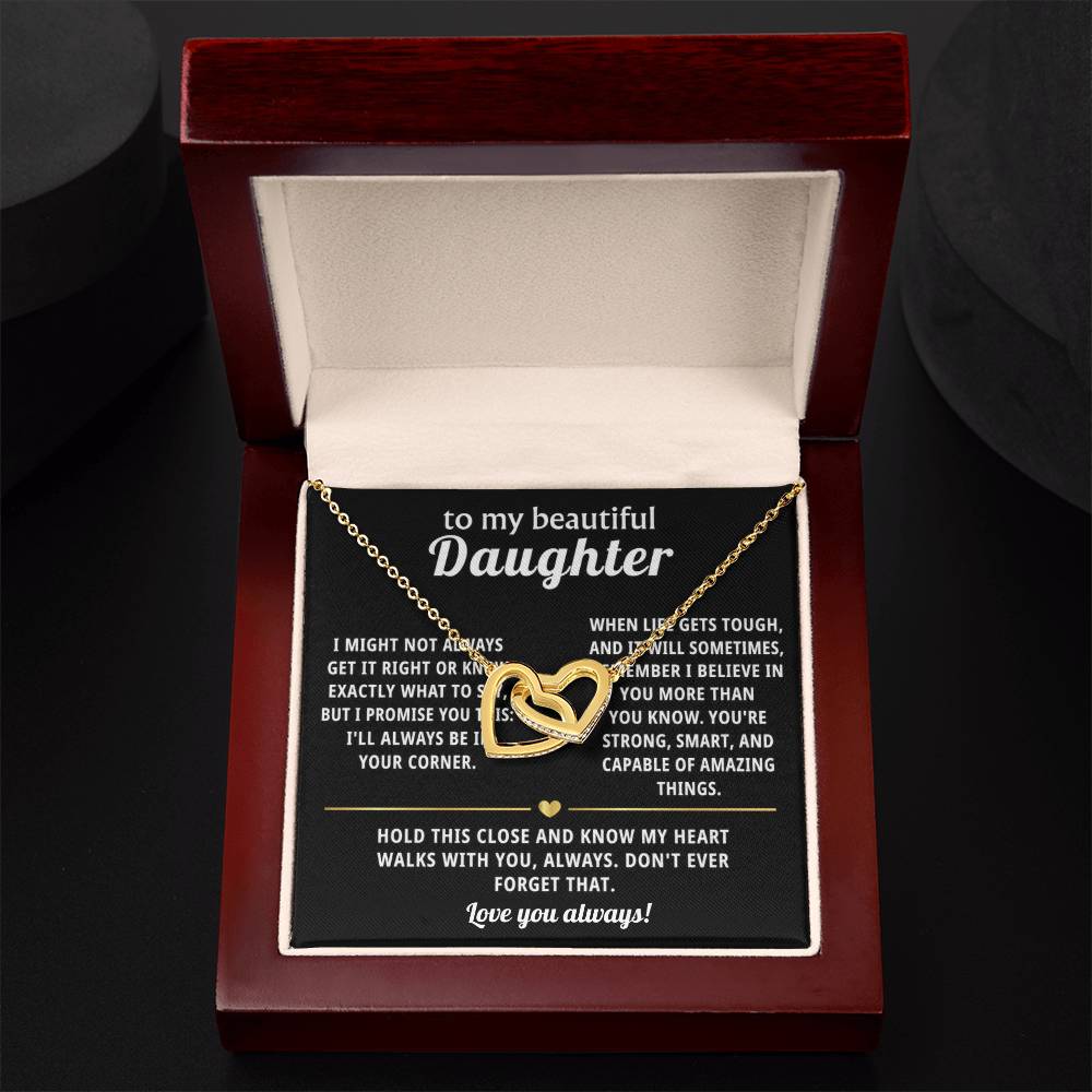 To My Daughter Interlocking Hearts Necklace Gift