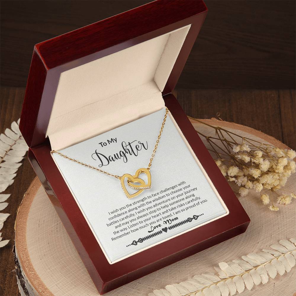 Daughter Strength Interlocking Hearts Necklace-[Heartfelt Family Gift]