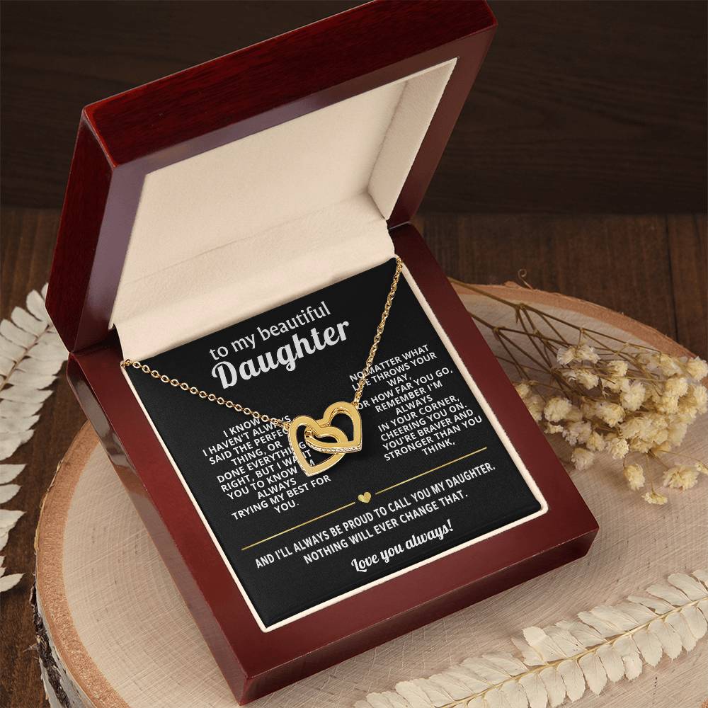 To My Daughter Interlocking Hearts Necklace Gift
