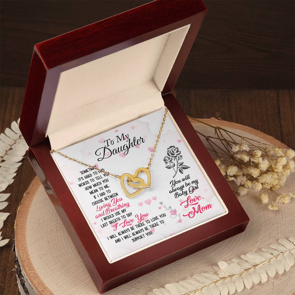 To Daughter Loving and Breathing Interlocking Hearts Necklace-[Heartfelt Family Gift]