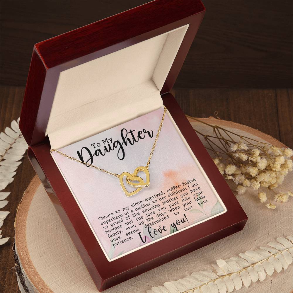 Daughter Superhero Interlocking Hearts Necklace-[Heartfelt Family Gift]