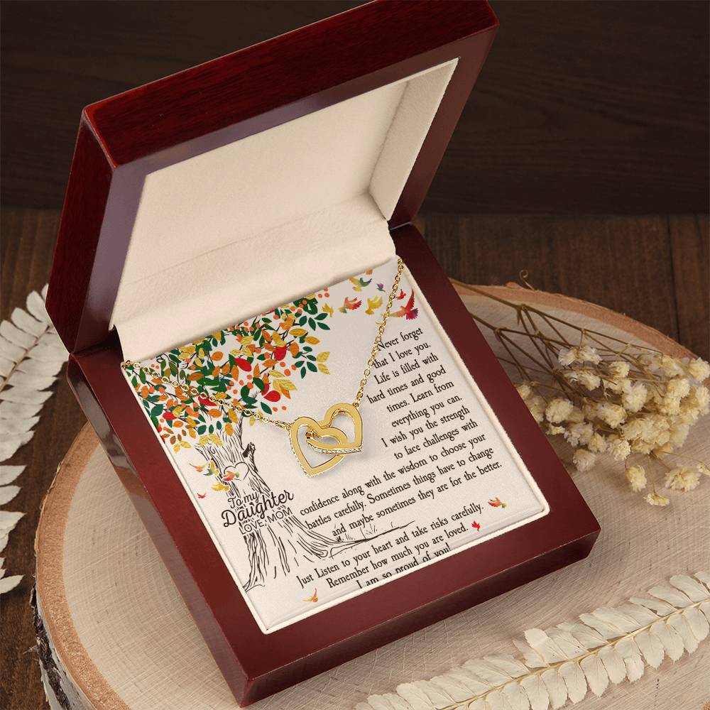 Daughter Never Forget Interlocking Hearts Necklace-[Heartfelt Family Gift]