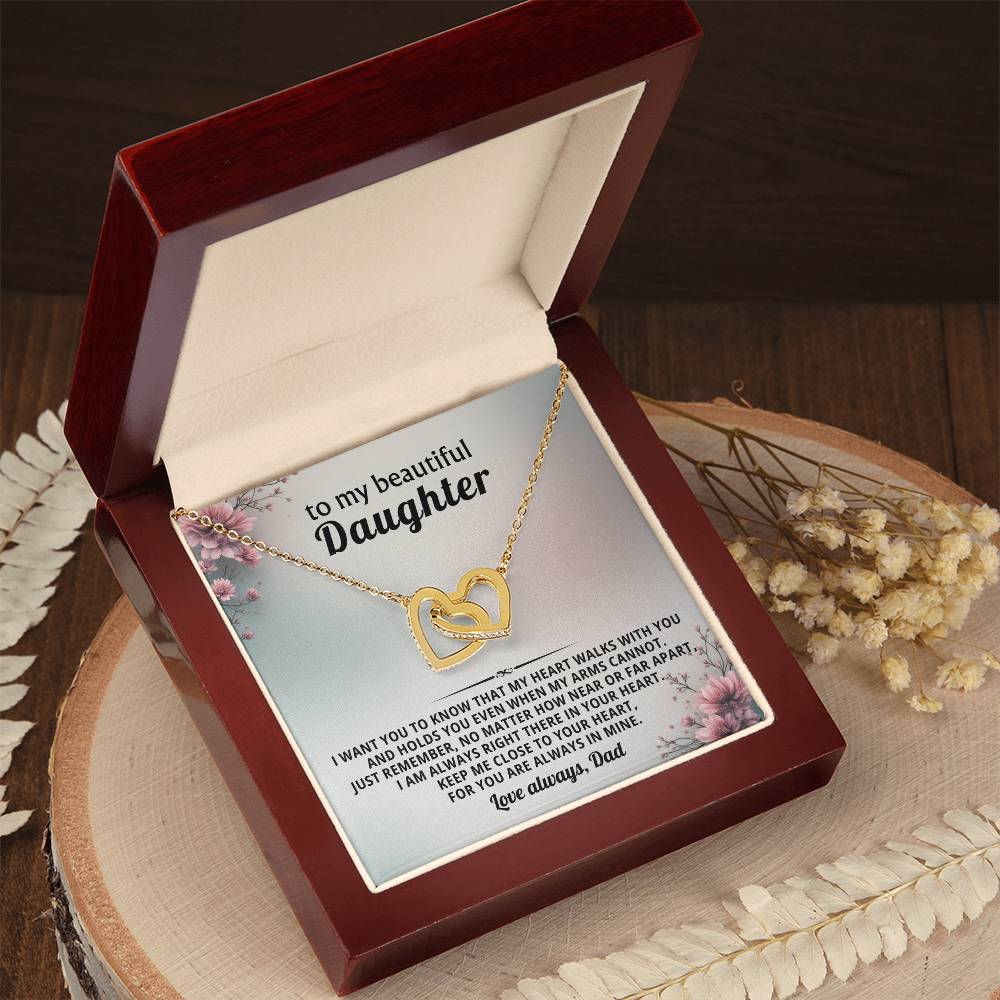 Floral Daughter Interlocking Hearts Necklace Gift from Dad