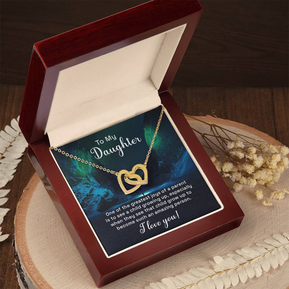 Daughter Our Greatest Joy Interlocking Hearts Necklace-[Heartfelt Family Gift]