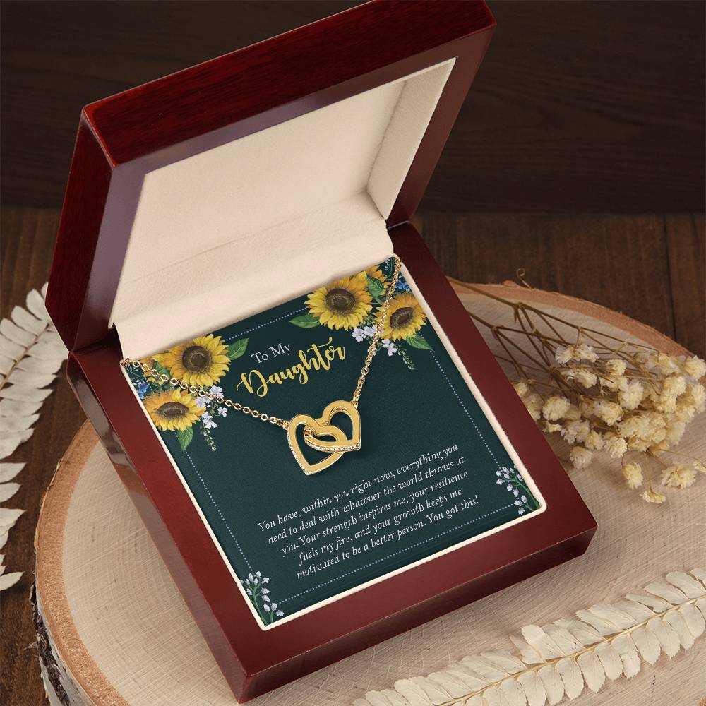 Daughter Sunflowers Interlocking Hearts Necklace-[Heartfelt Family Gift]